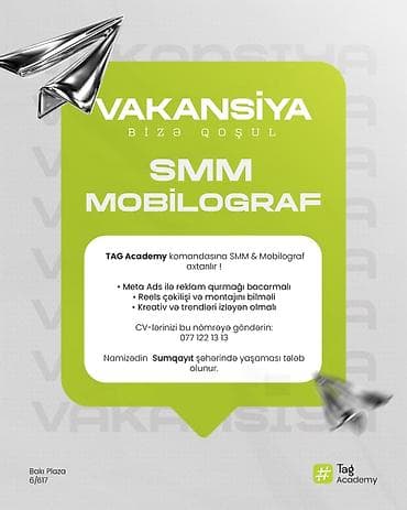 yango əlaqə nömrəsi: SMM menecer tələb olunur, İstənilən yaş, 3-5 illik təcrübə — 1