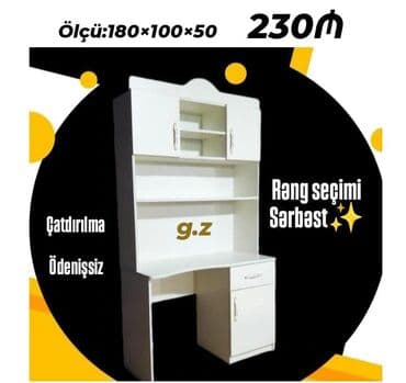 istolar: Masaüstü kitab rəfi ilə kompüter/iş masası - Ölçü: 180 × 100 × 50 sm — 1