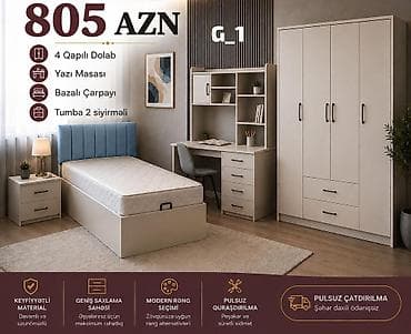 islenmis paltar skafi: G1 yataq otağı dəsti – 805 AZN Dəst tərkibi: - 4 qapılı dolab (iki — 1