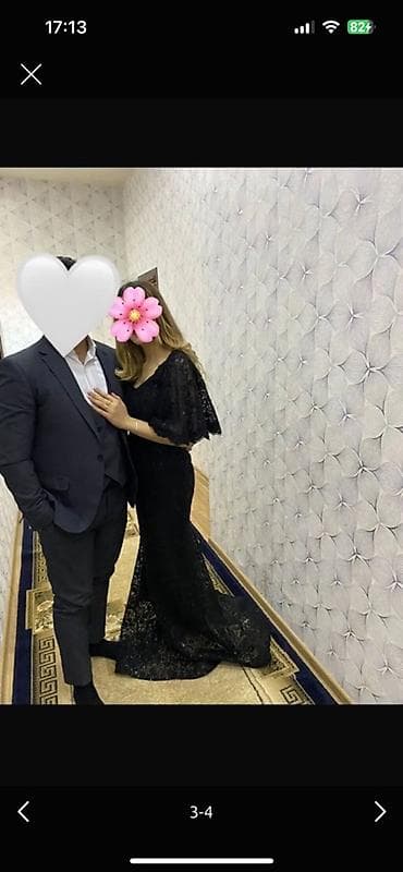 Zərif qara gecə/libas - Model: balıq kəsimli, yerdə quyruqlu siluet - — 1