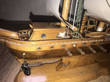 şuşa maketi: Taxta yelkənli gəmi maketi - Material: cilalanmış ağac, ip və şəbəkə — 6