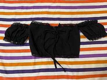 bas: Qara krujeva detallı off-shoulder qısa top - Brend: Dolce & — 1