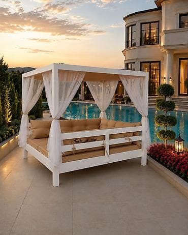 kreslo yellenen: Bağ üçün baldaxanlı lounge-divan Ölçü 185x210 sm, hündürlük 195sm - — 3