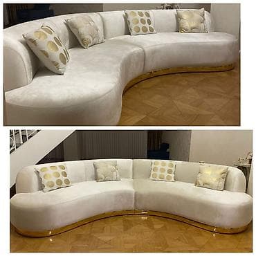 LxQiymət 1950azn Ağ velyur oval divan 340 sm. Velyur parçadanİndicə