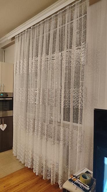sintepon material: Ağ rəngli krujeva tül pərdə 2ədəd - hündürlüyü 2.75 - — 1