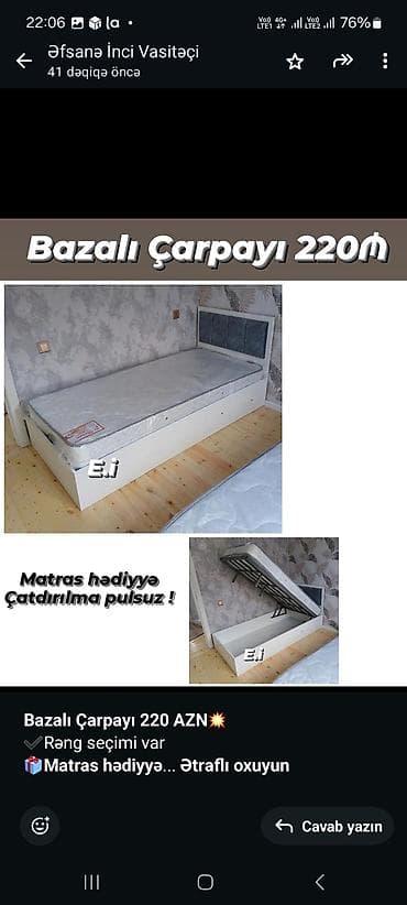 islenmis matras: Birnəfərlik, Bazalı, Pulsuz matras, Siyirməsiz, Azərbaycan — 4