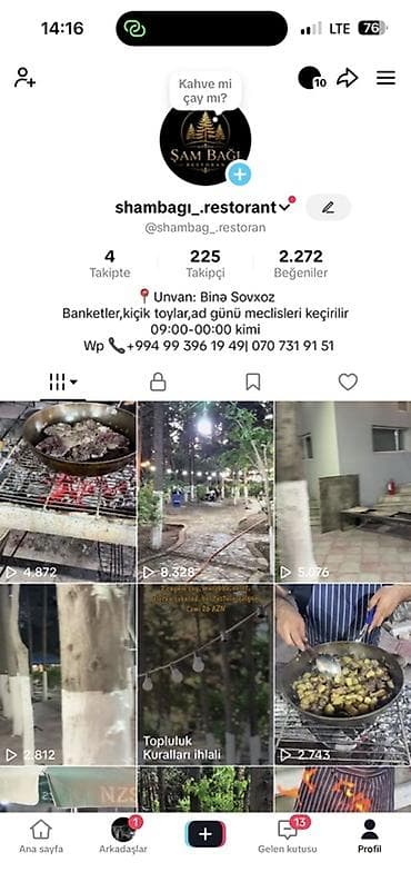 Şam Bağı Restoran – açıq hava məkanında ailəvi istirahət və mərasimlər