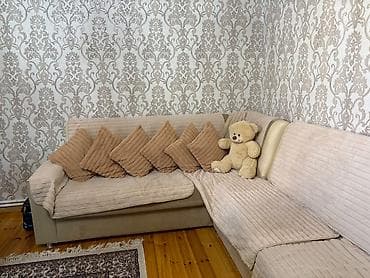 divan satisi: Künc divan dəsti - Forma: L-şəkilli künc divan - Rəng: Bej/krem — 1