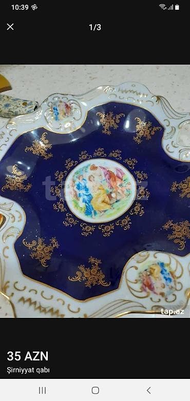 Kəsimli şüşə konfetan/ meyvə qabı - Material: qalın, şəffaf kəsimli