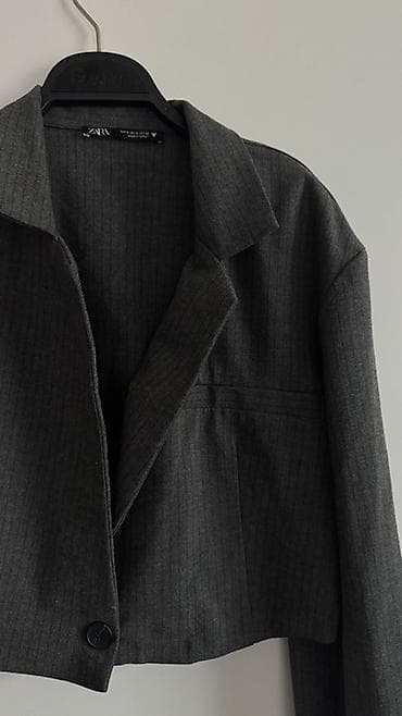 boz pencek: ZARA Qısa kəsimli qadın pencəyi – tünd boz, zərif xətli (nazik şaquli — 2