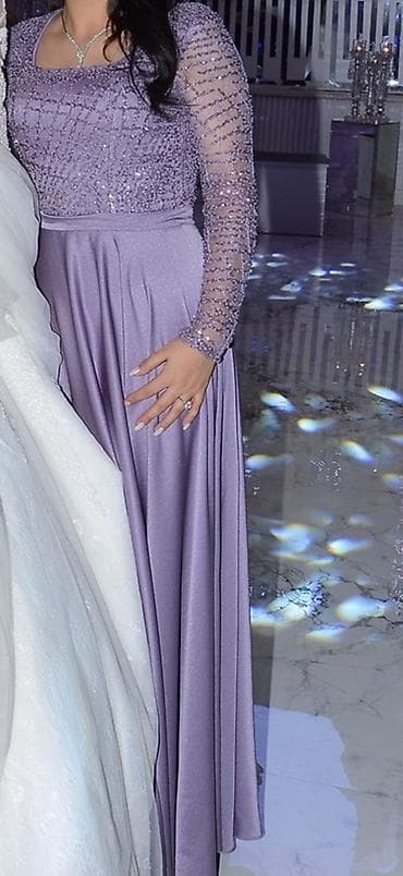 firuzəyi rəng: Bənövşəyi rəngdə zərif gecə/libas - Model: Uzun ziyafət donu, A-kəsim — 2