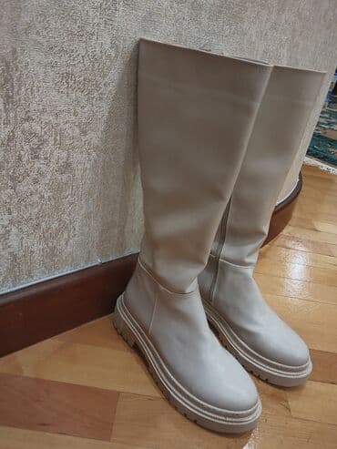 maxroviy çəkmələr: 1defe geyinilib. Bej rəngli dizə qədər qadın çəkmələri - Model: uzun — 2