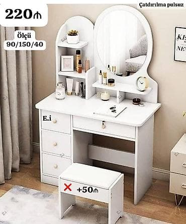Ağ rəngdə makiyaj masası və güzgü dəsti - Qiymət: 220 ₼ - Çatdırılma