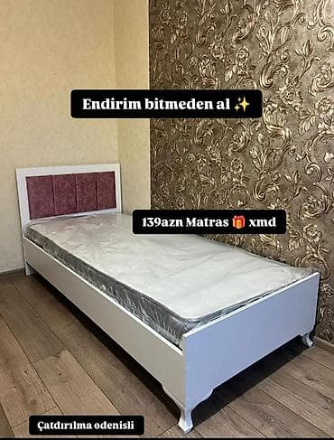 taxta mebel: Təknəfərlik çarpayı, Bazalı, Matras ilə, Siyirməsiz — 6