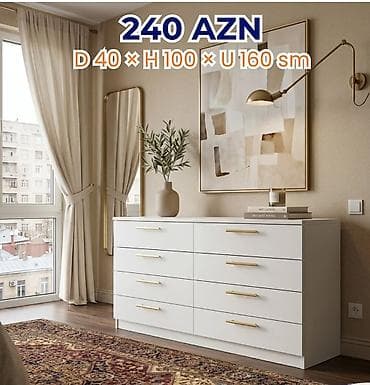 комод в спальню: Ağ rəngli, minimalist dizaynlı komod – qızılı rəng tutacaqlarla. 8 — 1