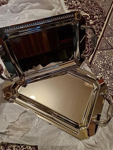 xrom sarlar: ISLENMEYIB!Zərif servis üçün lüks metal dəst: 2 ədəd düzbucaqlı — 4