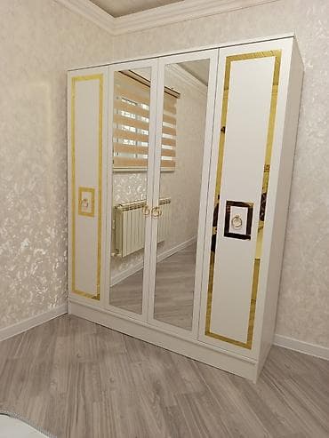 Yeni, 4 qapılı, Güzgülü, Ağ, Digər material, Açılan, Düz dolab