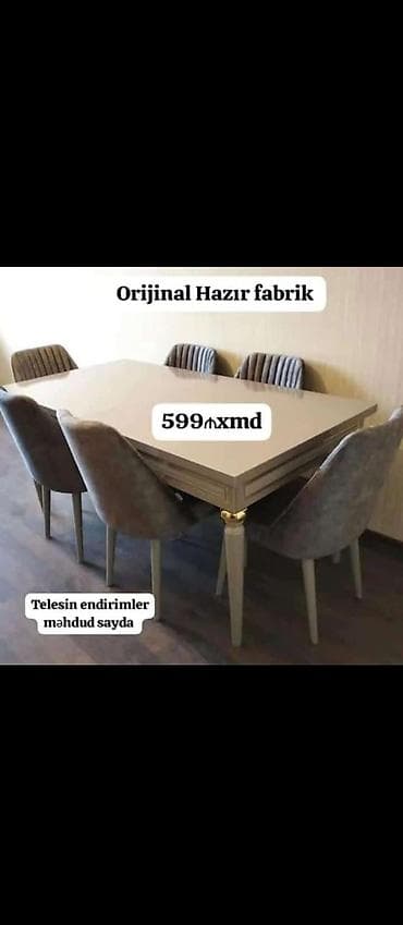 stol ikinci el: Qonaq otağı üçün, Yeni, Kvadrat masa, 6 stul — 1
