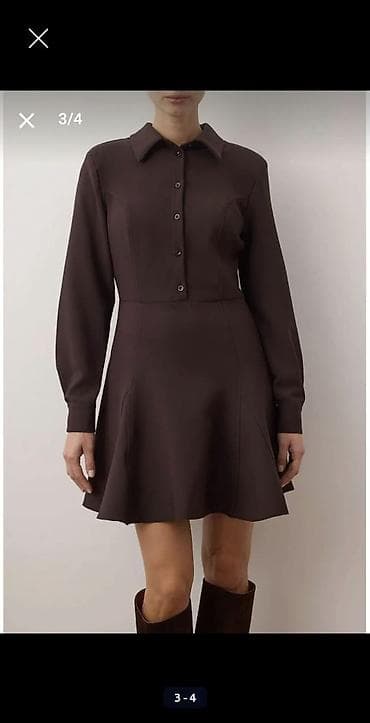 libas: Qadın qısa don – tünd qəhvəyi - Model: köynək-qol donu - Rəng: tünd — 2