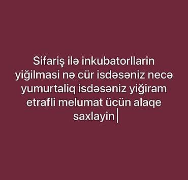 Sifarişlə inkubatorların yığılması xidməti. - İstədiyiniz ölçü və