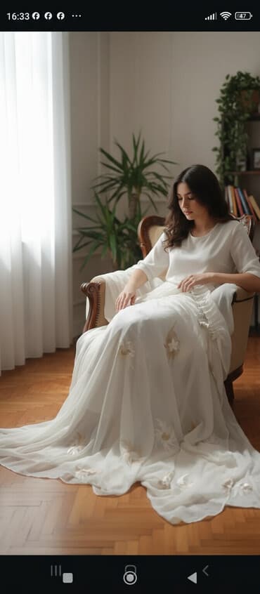 jalüs: Açıq krem rəngli tull pərdə - Material: nazik, yüngül və şəffaf tull - — 1