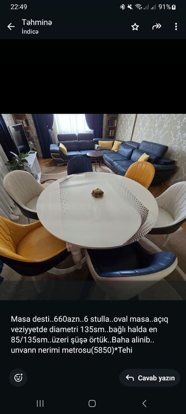 şüşə stollar: Qonaq otağı üçün, Açılan, Oval masa, 6 stul — 1