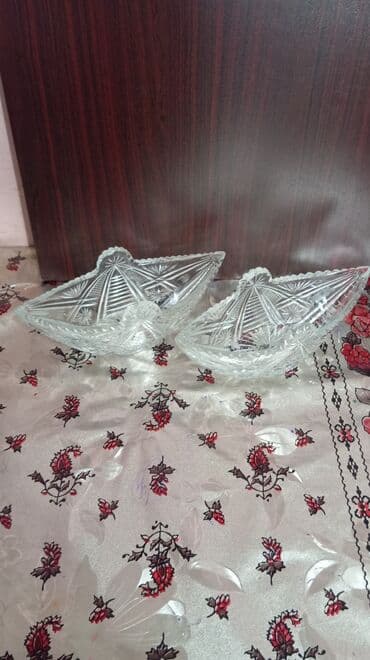 usaq ucun konfet qablari: Kəsma naxışlı şüşə qab dəsti - 2 ədəd dərin şirniyyat/meyvə qabı – — 9