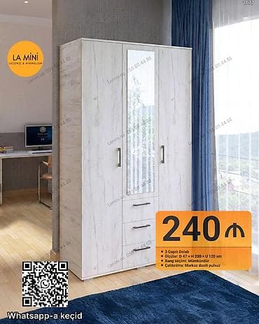 islenmis skaf: 3 qapılı paltarsaxlama dolabı - Ölçülər: dərinlik 47 sm × hündürlük — 1