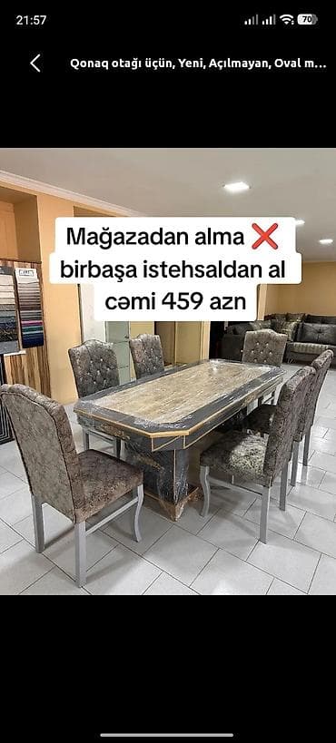 stol uzu: Qonaq otağı üçün, Yeni, Açılmayan, Oval masa, 6 stul — 1