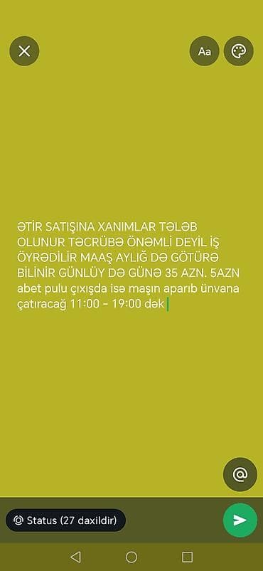 internet iş: Satış məsləhətçisi tələb olunur, Yalnız qadınlar üçün, İstənilən yaş, Təcrübəsiz, Gündəlik ödəniş — 1