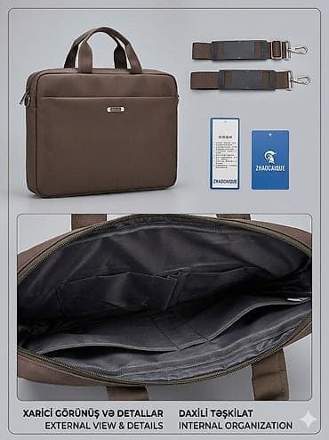notebook cantası: ZHAOCAIOUE brendli noutbuk/iş çantası – qəhvəyi rəng - Material: sıx — 1