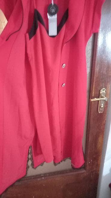 qaqa dəsti: Qadın geyim dəsti – qırmızı rəngdə paltar və uyğun kombin top - — 4