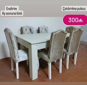 tap az masa ve oturacaqlar: Qonaq otağı üçün, Yeni, Açılmayan, Dördbucaq masa, 6 stul — 2