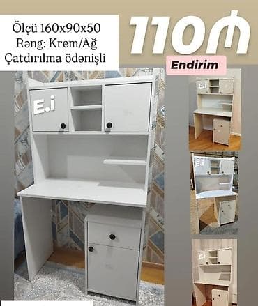 Kompyuter/iş masası - Ölçü: 160×90×50 sm - Rəng: Krem/Ağ - Qiymət