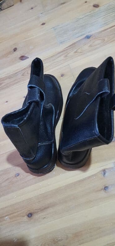 резиновые мужские ботинки: Qara rəngli iş/istehsalat çəkmələri - Material: qalın, toxumalı dəri — 2