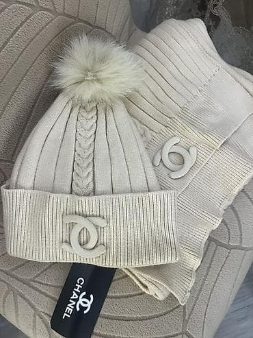 hərbi papaq: Bej rəngli toxunma qış dəsti – papaq və şərf - Material: yumşaq — 1