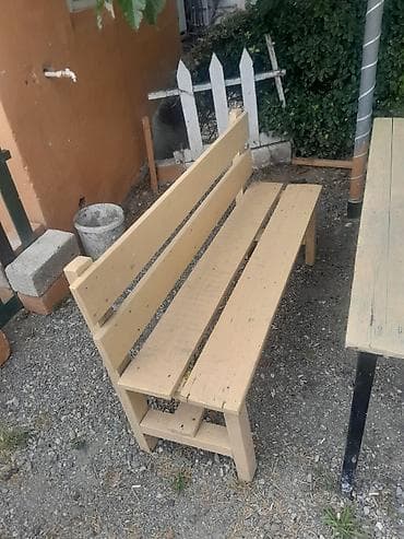 heyet stolari: Açıq havaya uyğun taxta skamya - Material: tam ağac (taxta reyka — 2
