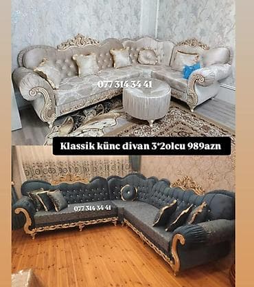 Klassik künc divan – 3×2 ölçü - Zərif klassik dizayn: oyma qızılı at lalafo.az Klassik künc divan – 3×2 ölçü - Zərif klassik dizayn: oyma qızılı