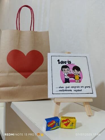 gözəl tortlar: Kətan üzərində Mini Tablo özəl sifarişlə.Love is temalı bu rəsm kətan — 2