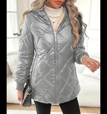 seksi geyim: Qadınlar üçün kapüşonlu, fermuarlı qış gödəkçə - Rəng: gümüşü/boz — 1