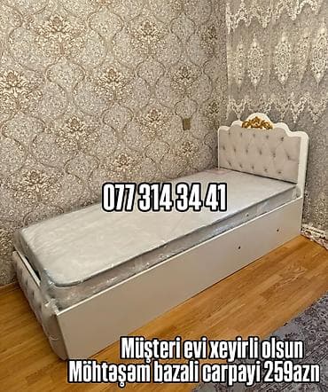 tək carpayilar: Möhtəşəm bazalı tək nəfərlik çarpayı. - Rəng: ağ, başlıqda qızılı — 1