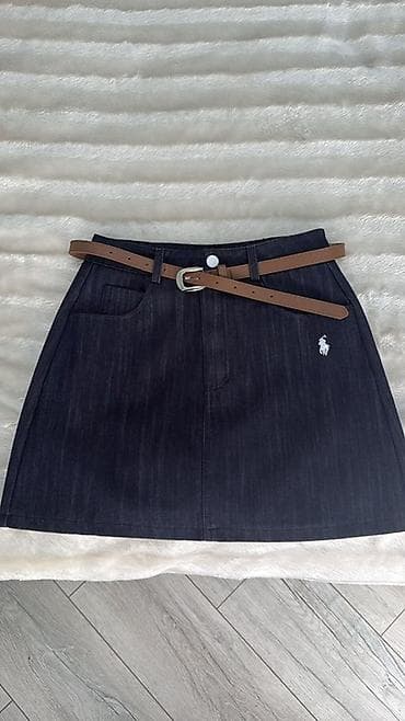 sweatshirt: Qadınlar üçün cins ətək + kəmər dəsti XS S RAZMER - Tünd göy (indigo) — 1