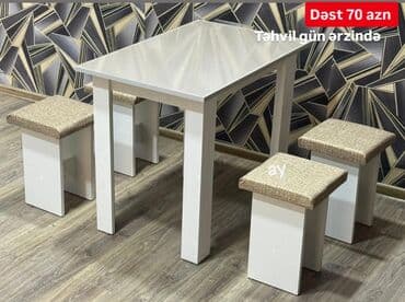 Bağ, çöl mebeli: Masa + 4 taburetka (yeni) 📦 Depodan satış – hazır məhsul 📏 Masa — 3