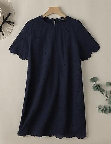 Qadın paltarı – tünd göy, qısaqoll, A-kəsim - Model: düz A-siluet — 1