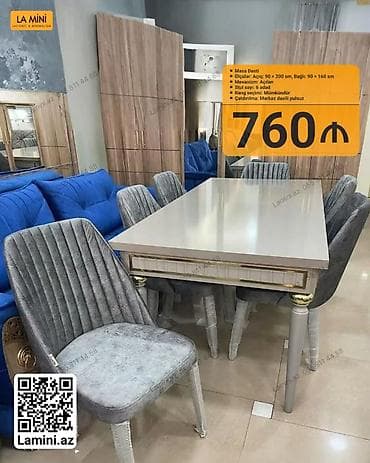 ustol ustul: Mətbəx üçün, Açılan, Dördbucaq masa, 6 stul — 1