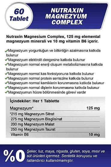 Личные вещи: Nutraxin Vitals Magnesium Complex + Vitamin B6 – qida əlavəsi - — 4