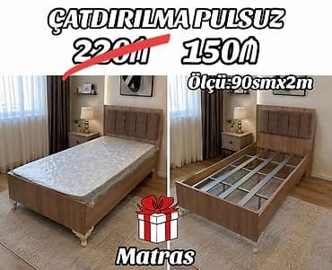 qapi sekilleri: - Tək nəfərlik çarpayı və matras dəsti - Ölçü: 90 sm x 2 m - Material — 1