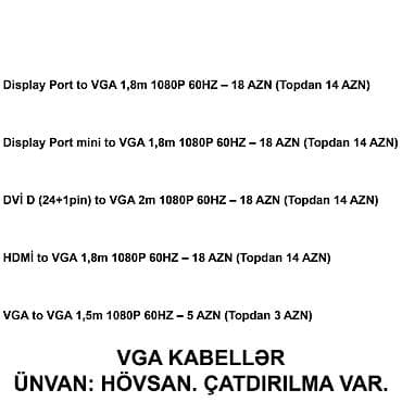 Kompüter və noutbuk aksesuarları: HDMİ DVİ VGA Display Port Type-C USB Kabellər SAYLA ALANA VƏ USTALARA — 3