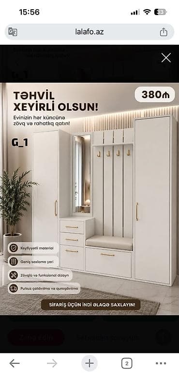 Ev və bağ: Dəhliz üçün modullu dolab dəsti (G_1) Ağ rəngdə, qızılı tutacaqlarla — 1