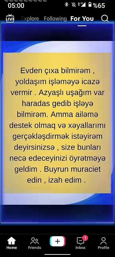 Xidmət: Evdən onlayn gəlir qazanma üzrə təlim Təsvir: - Evdən